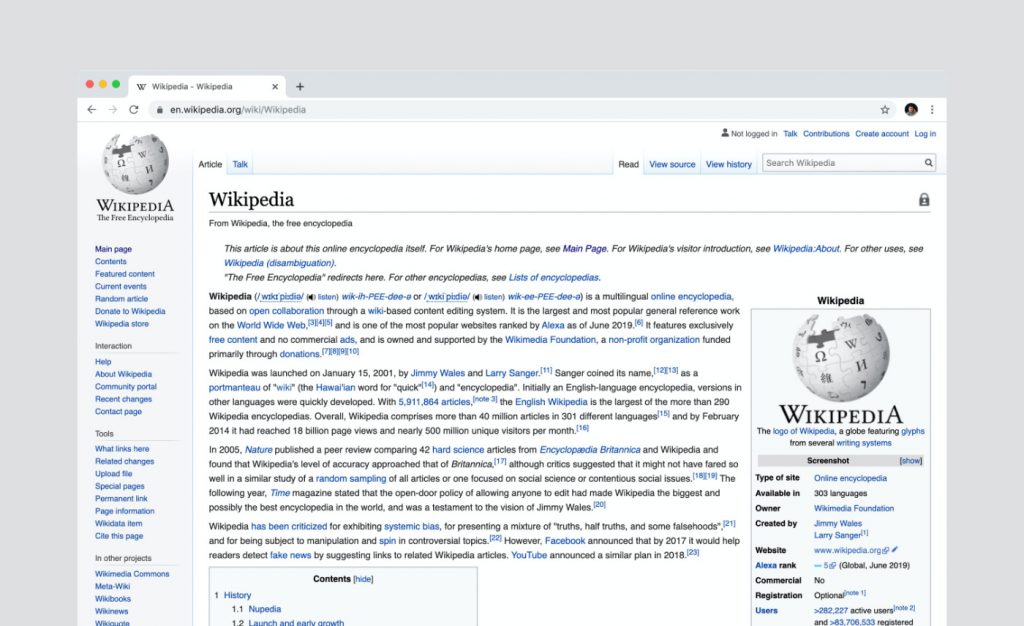 A screenshot of Wikipedia.