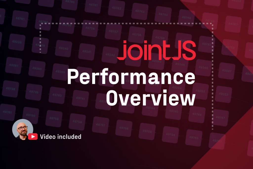 An image showing a large diagram with text over it: JointJS Performance Overview.